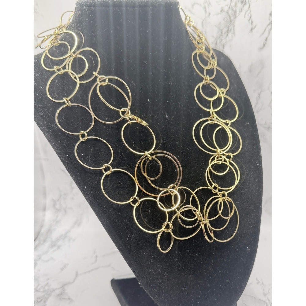 Long Gold Circle Link Statement Necklace 37" Layering Chain Modern